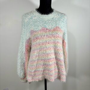 Cozy Pastel Striped Fuzzy Women's Sweater